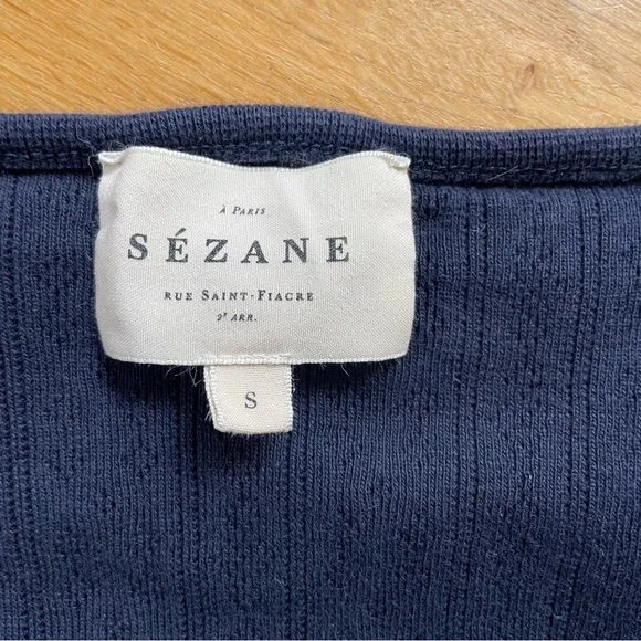 Sézane Juan top navy pointelle size S - Picture 6 of 9